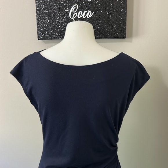 LAFAYETTE 148 Cowl Neck Knee Length Sheath Dress Navy Blue US 6 - Picture 7 of 11